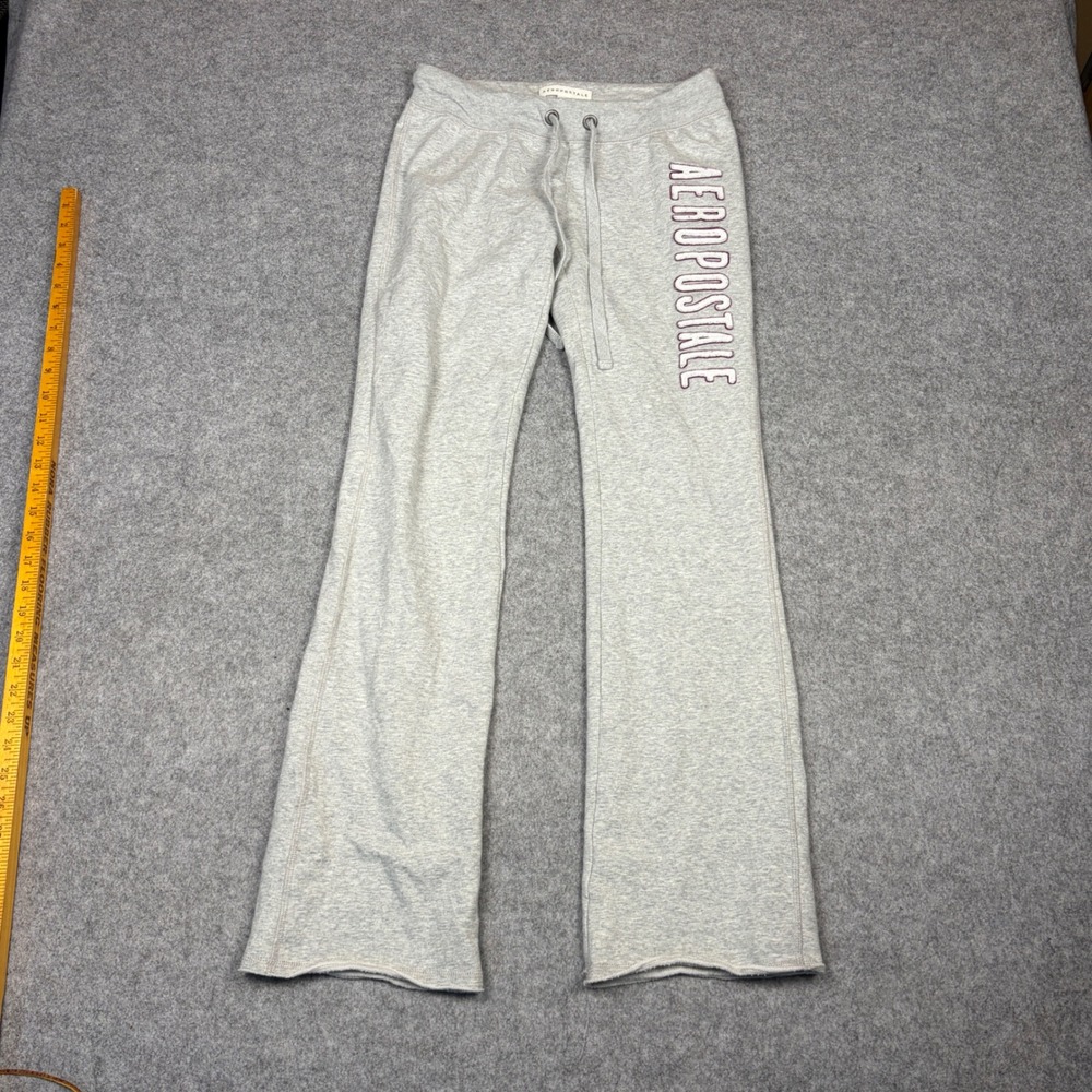 Aeropostale Womens Gray Flare Leg Sweatpants Logo Drawstring Size S